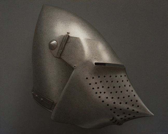 Alan Magee, Helmet II, 2019, acrylic on canvas, 40 1/8 x 50 1/8 inches