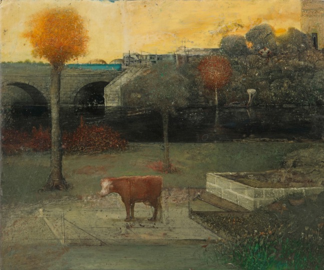Gregory Gillespie Cow, Massachusetts, 1971 oil and magna on wood 10 x 12 inches