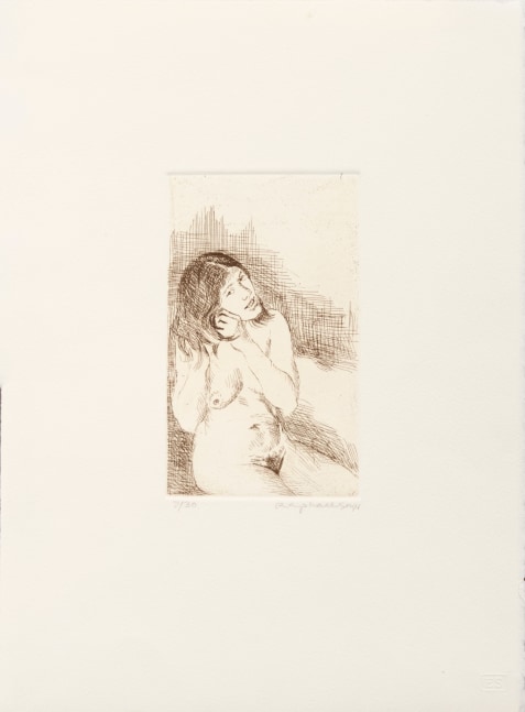 Raphael Soyer, Young Woman Fixing her Hair, 1979, etching, 6 3/4 x 4 in, Edition #23/30