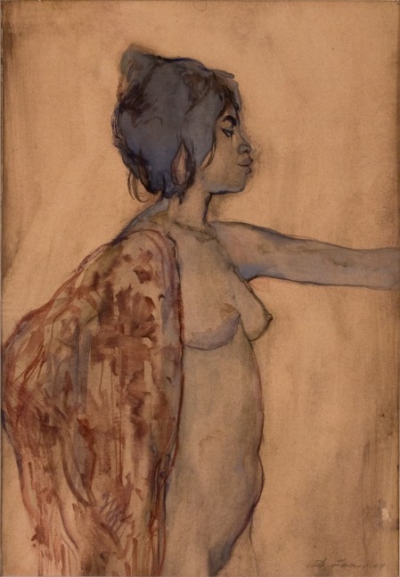 David Levine, Nude Dancer, 1969, watercolor on paper, 12 x 8 inches
