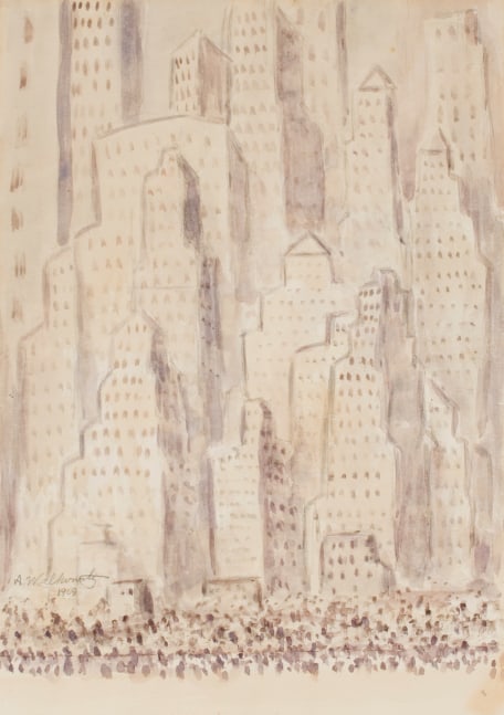 ABRAHAM WALKOWITZ, Untitled (Cityscape), 1909, watercolor on paper, 13 x 9 inches