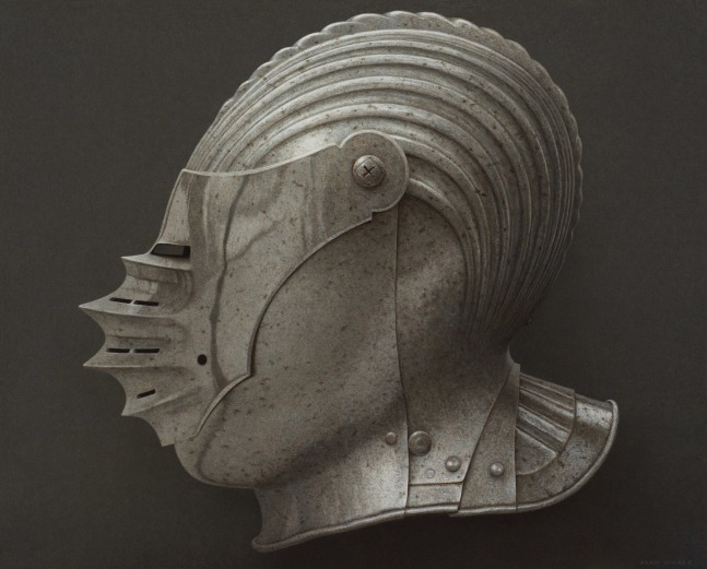 Alan Magee, Helmet IV, 2019, acrylic on canvas, 40 1/8 x 50 1/8 inches