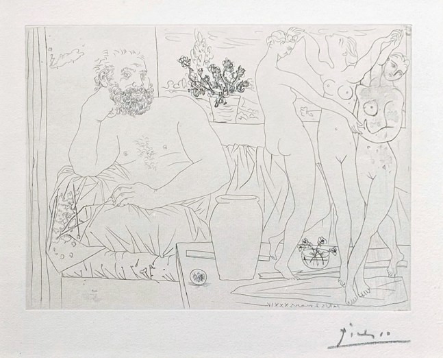 Pablo Picasso Sculpteur avec un Groupe sculpté (Hommage à Carpeaux), 1934 (March 2, Paris) etching on Montval laid paper with Montgolfier watermark 8 3/4 x 12 1/4 inches (image) 15 1/4 x 19 3/4 inches (sheet) Edition of 50