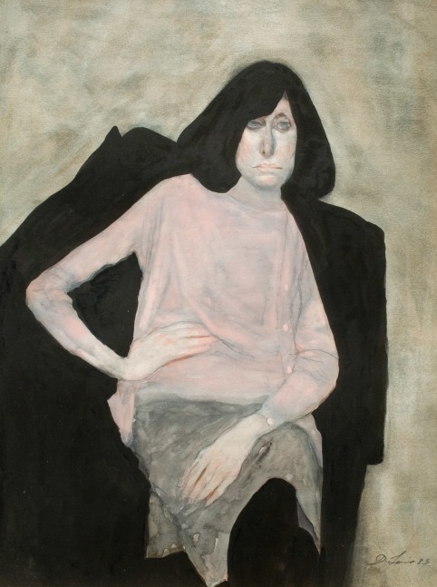 David Levine, Woman in Pink Sweater, 1983, watercolor on paper, 16 3/4 x12 1/4 inches