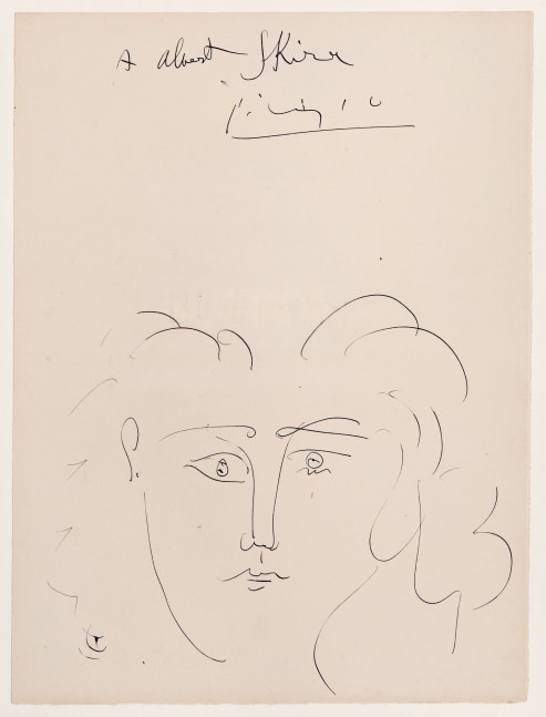 PABLO PICASSO (1881-1973)  Tête de femme (Dora Maar), c. 1942  pen and India ink on paper 14 1/2 x 10 7/8 inches Signed and dedicated upper center  &quot;A Albert Skira / Picasso&quot;  Certificate of Authenticity provided by Maya Widmaier-Picasso