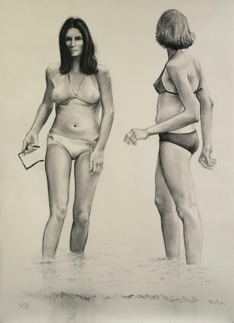 William Beckman Bathers, 2018 charcoal on paper 98 3/4 x 72 inches