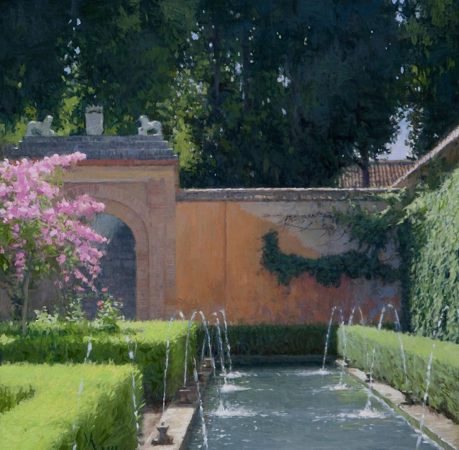 Guillermo Muñoz Vera, The Sultana's Court, 2013, oil on canvas mounted on panel, 35 1/2 x 35 1/2 inches