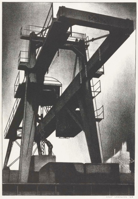 Louis Lozowick, Crane, 1928, lithograph, 15 7/8 x 11 3/8 inches