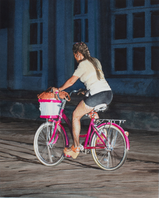 Rance Jones, Bicicleta Rosada, 2023, watercolor on paper, 12 1/2 x 10 inches