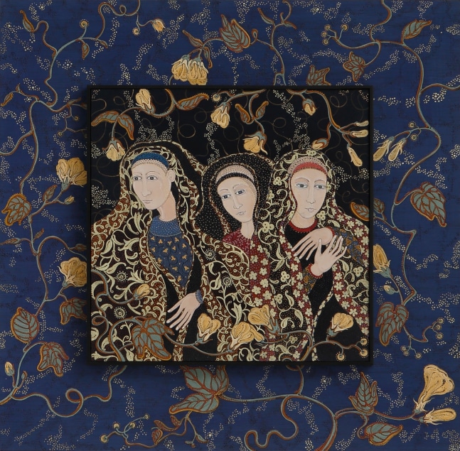 Stephanie Wilde, Finding the Graces, 2018, ink, acrylic and gold leaf on museum board, 20 x 20 inches