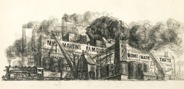 Reginald Marsh Mrs. Martin's Famous Homemade Tarts, c. 1933 crayon on paper 10 x 14 inches