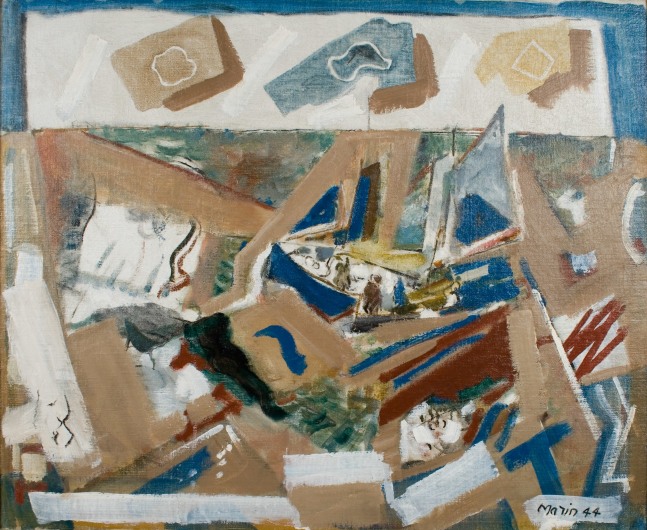 John Marin, Sea and Boat Fantasy, 1944, oil on canvas, 28 x 34 1/4 inches