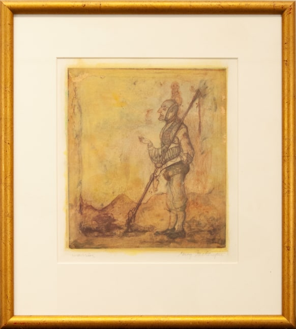 Gregory Gillespie, Warrior, nd, etching and wash, 9 3/4 x 8 3/8 inches