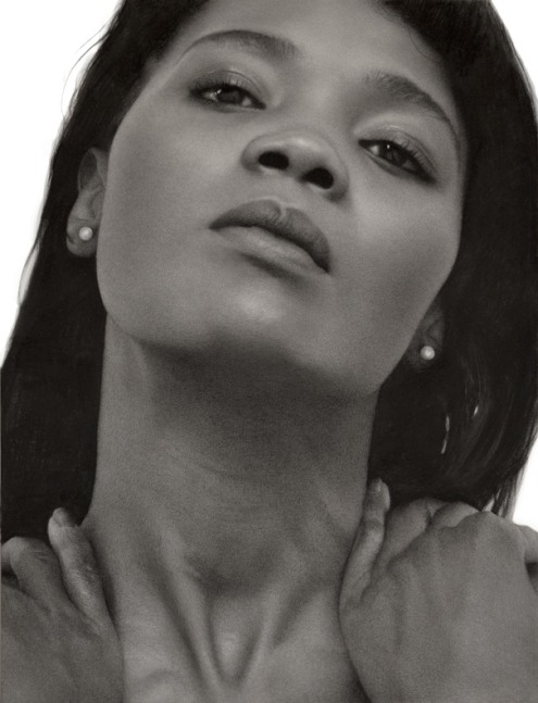 Held, 2020, compressed charcoal on paper, 50 x 38 inches