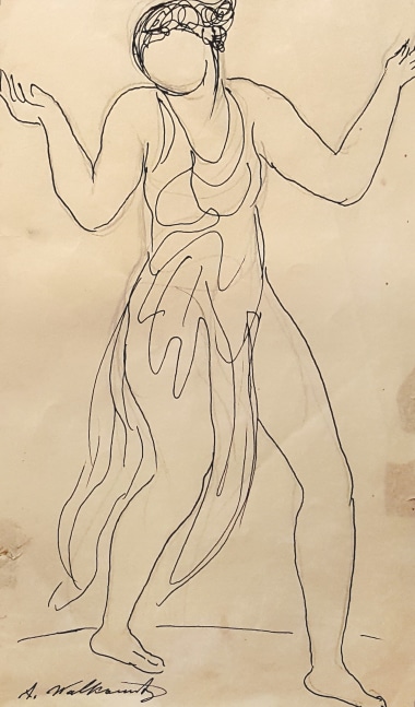 Abraham Walkowitz Dancer #3 ink and pencil on paper 14 x 8 1/2 inches