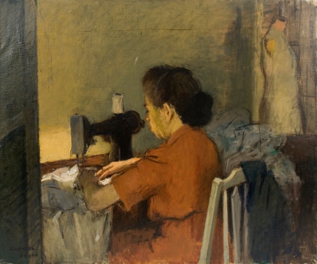 RAPHAEL SOYER, The Seamstress, c. 1947, oil on canvas, 25 x 30 inches