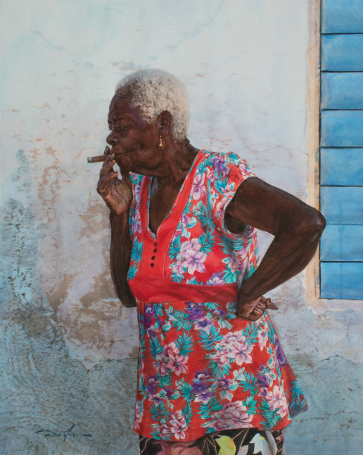 Rance Jones, Fumando, 2023, watercolor on paper, 21 x 17 inches