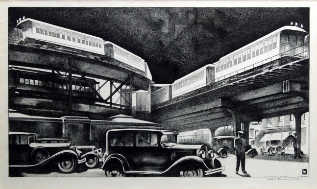 Louis Lozowick, Traffic, c. 1930, lithograph, 12 1/4 x 19 1/8 inches