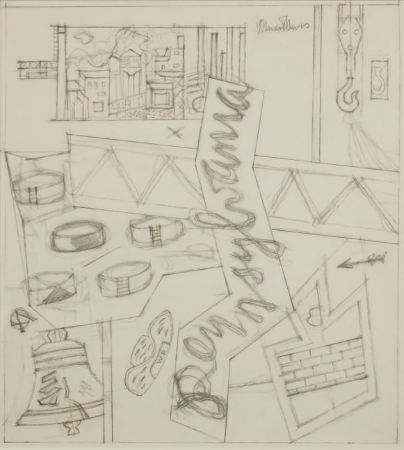 STUART DAVIS, Sketchbook 23-1 (Study for “Pennsylvania”), c. 1946, pencil on paper, 16 3/4 x 13 3/4 inches