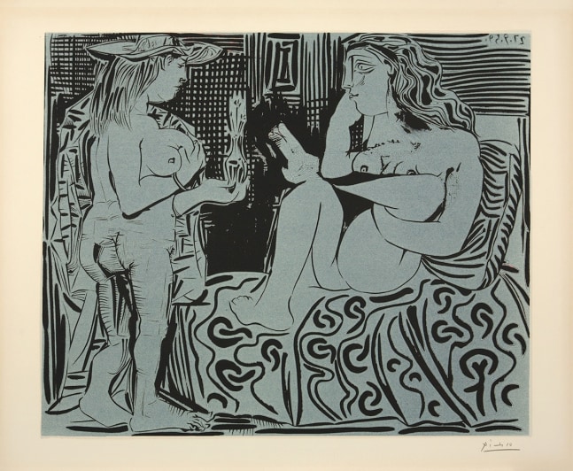 Pablo Picasso Deux Femmes avec un Vase à Fleurs, 1959 Linocut printed in two colors on Arches wover paper One of 20 proofs, outside the edition of 50