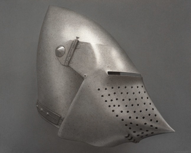 Alan Magee, Helmet II, 2019, acrylic on canvas, 40 1/8 x 50 1/8 inches
