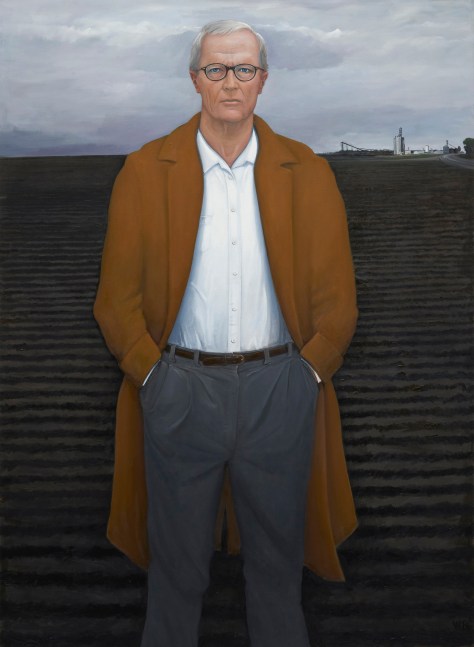William Beckman Overcoat with Plowed Field, 2018-21 oil on canvas 100 x 73 inches