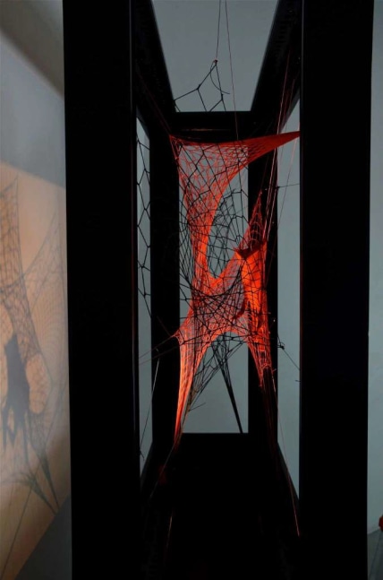 A side view of &amp;quot;Spinneret (a study for Spidey Spidey Striptease)&amp;quot; in E.V. Day&amp;#39;s SNAP! exhibition at the Glass House campus in New Canaan, Conn., May 1, 2013.