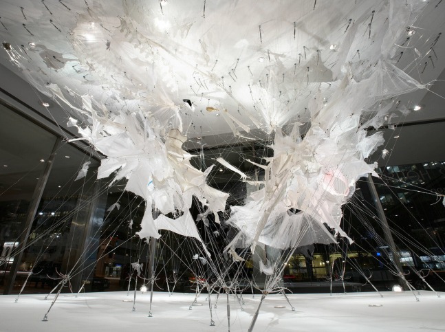 Installation view of "Bride Fight" at Lever House.
