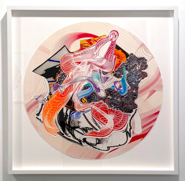 Bilbimtesirol, 1996

Lithograph, etching, aquatint, relief, stamping on white TGL handmade paper; metalized silver foil

26 inch diameter