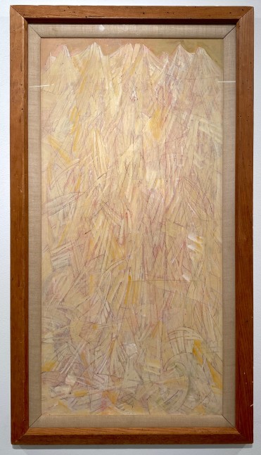 Mark Tobey

Golden Mountains,&amp;nbsp;1953

Gouache on masonite

39 x 18 1/2 inches

Signed lower right
