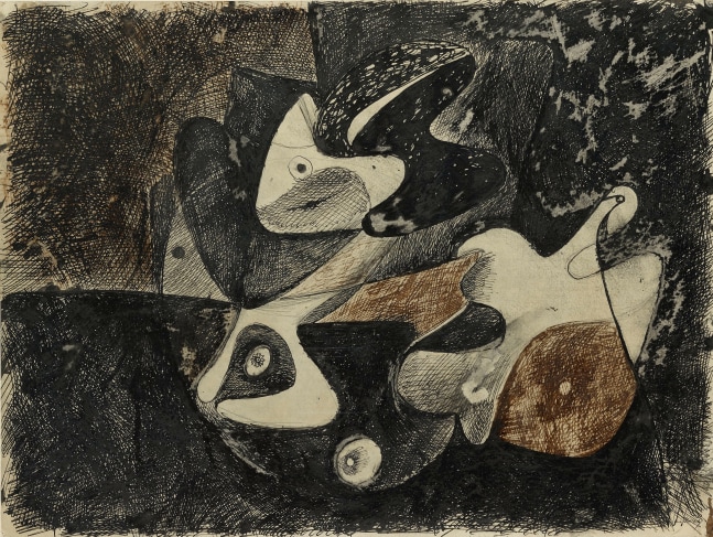 Nighttime, Enigma, and Nostalgia, c. 1934&amp;ndash;36, ink, ink wash, and graphite pencil on paper 17 1/2 x 23 in. (44.4 x 58.4 cm). Private collection. [AGCR: D0462]