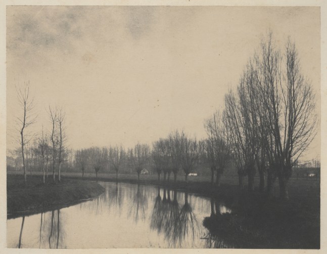 Eugène CUVELIER (French, 1837-1900) Landscape with river and trees, likely Arras, France*, late 1850s Salt print from a paper negative 20.0 x 26.0 cm mounted on 54.1 x 69.3 cm paper