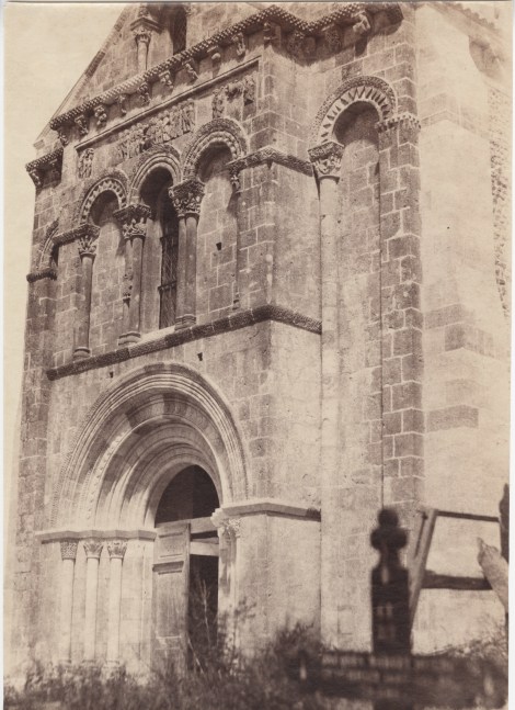 Gustave LE GRAY and Auguste MESTRAL (French, 1820-1884 &amp; 1812-1844) West façade of Saint-Pierre de Loupiac, Aquitaine Albumen print, late 1850s, from a paper negative, 1851 31.9 x 22.7 cm Illegible inscription in the negative