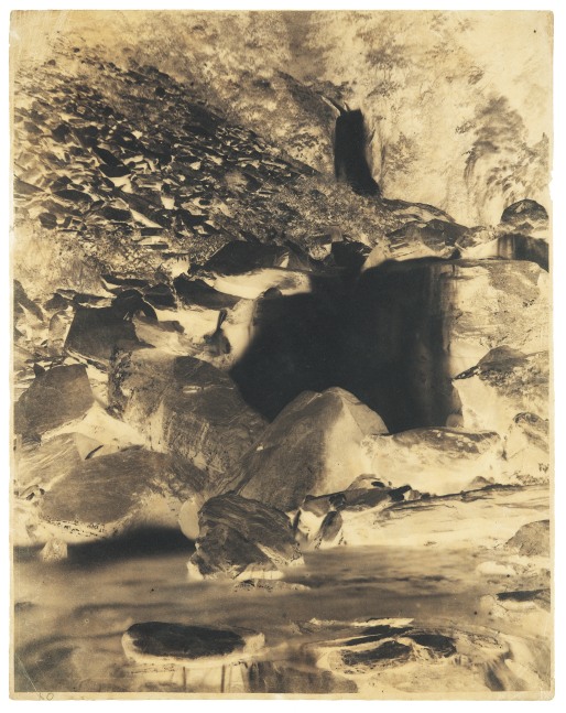 UNKNOWN PHOTOGRAPHER Waterfall along the Old Tibet Road, 1854 Waxed paper negative 37.4 x 29.3 cm on 37.8 x 29.7 cm paper Inscribed &quot;XO&quot; in pencil. Inscribed &quot;8&quot; in ink on verso.