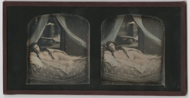 Attributed to Félix-Jacques Antoine MOULIN (French, 1802-after 1875) Reclining female nude, 1850s Stereo daguerreotype