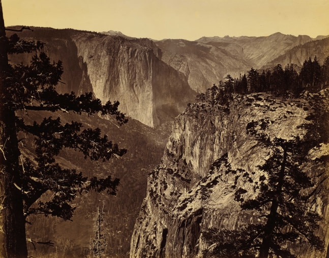Carleton E. WATKINS (American, 1829-1916)  First View of Yosemite Valley from Mariposa Trail, 1865-1866  Mammoth plate albumen print  40.6 x 50.8 cm mounted on card