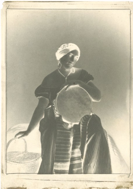 Julien VALLOU DE VILLENEUVE (French, 1795-1866) Young girl with tambourine and basket, circa 1852 Paper negative 16.6 x 12.9 cm