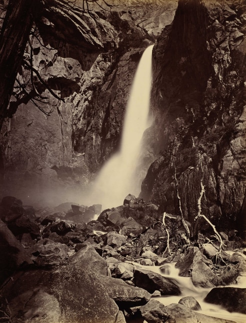 Carleton E. WATKINS (American, 1829-1916)  Lower Yosemite Fall, 1865-1866  Mammoth plate albumen print  50.8 x 40.6 cm mounted on card
