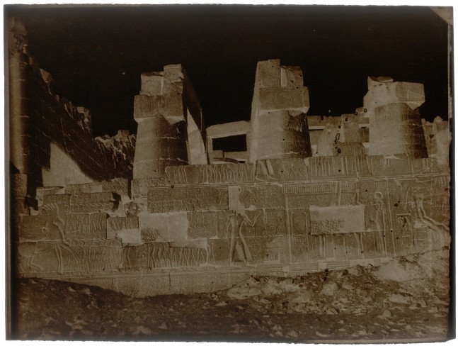 John Beasley GREENE (American, born in France, 1832-1856) Great Hypostyle Hall, outer face, north wall, Karnak, 1854-1855 Waxed paper negative 24.0 x 31.8 cm  Watermark &quot;J Whatman&quot;