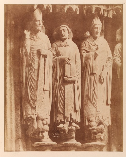 Henri LE SECQ (French, 1818-1882) South porch, right portal, right jamb with Saint Martin of Tours, Saint Jerome, and Saint Gregory the Great, Chartres Cathedral, 1852 Coated salt print from a paper negative 46.4 x 37.3 cm mounted on 59.3 x 46.1 cm card Signed and titled &quot;h. Le Secq. / Chartres.&quot; in the negative