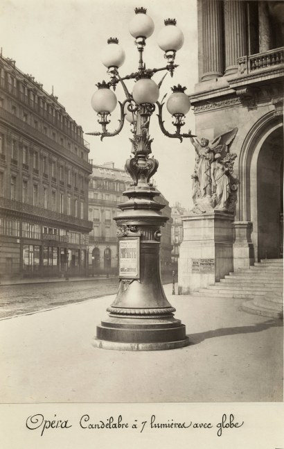 Charles MARVILLE (French, 1816-1879) &quot;Opéra Candélabre à 7 lumières avec globe&quot;, 1864-1870 Albumen print from a collodion negative 35.2 x 24.8 cm, mounted Numbered &quot;81&quot; in pencil, &quot;Collection Debuisson&quot; wetstamp, with artist's and &quot;Musée Imperial du Louvre&quot; blindstamp on mount. Title inscribed in ink on affixed label.