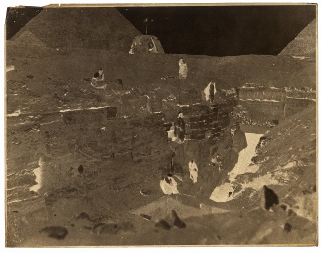 John Beasley Greene&amp;nbsp;(American, born in France, 1832-1856)
Mariette&amp;#39;s excavations to the left of the Sphinx, Giza, 1853
Waxed paper negative
24.4 x 31.3 cm

With archaeologist and excavation team carefully posed around the site, this is one of the few Greene photographs to include any figures. The Metropolitan Museum has a print from this negative: Accession Number: 2005.100.276. It is featured in the J.B Greene exhibition and catalogue by Corey Keller, SF MOMA and currently at the Art Institute of Chicago.