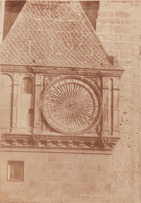 Henri LE SECQ (French, 1818-1882) Astronomical clock, Chartres Cathedral, 1852 Coated salt print from a paper negative 35.0 x 24.4 cm mounted on 59.5 x 46.2 cm card Signed and titled &quot;h. Le Secq. (Chartres.)&quot; in the negative