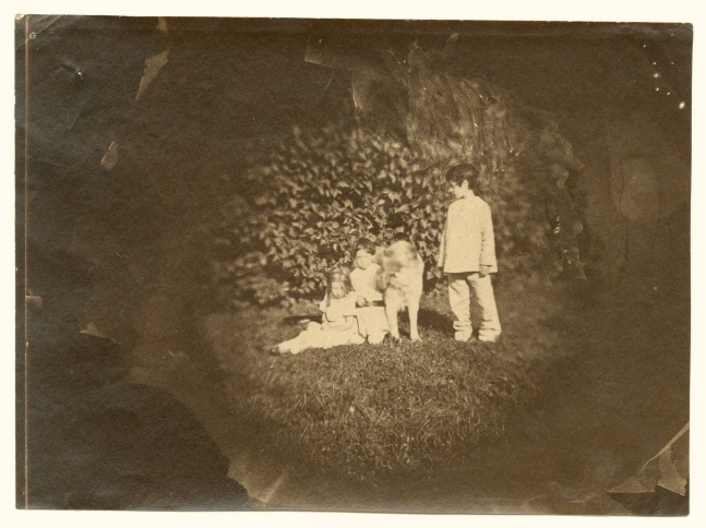 Charles NÈGRE (French, 1820-1880) The children of actress Rachel with a young girl and dog, Auteuil, probably autumn 1853 Albumen print from a collodion negative 9.7 cm tondo on 12.4 x 17.1 cm paper