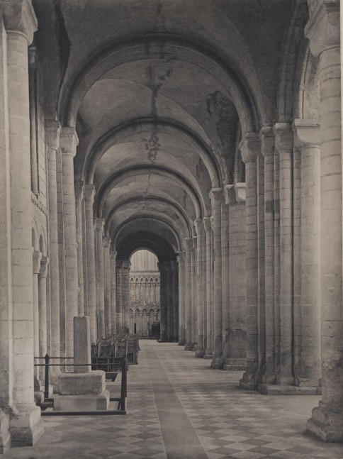 Frederick H. EVANS (English, 1853-1943) &quot;Ely Cathedral: Sth Nave Aisle to West&quot;, probably 1891 Platinum print 23.9 x 17.8 cm mounted on paper two times. First mount 30.3 x 22.9 cm, ruled in ink and wash. Second mount 55.6 x 37.4 cm. Signed &quot;Frederick H. Evans&quot; and titled in pencil with the photographer's blindstamp on first mount