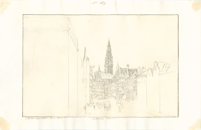Sir John Frederick William HERSCHEL (English, 1792-1872) &quot;No 267 Antwerp Cathedral”, 16 October 1824 Camera lucida drawing, pencil on paper 19.4 x 29.3 cm mounted on 24.5 x 38.0 cm paper Numbered, signed and titled “No 267 / JFW Herschel delin Cam. Luc. / Antwerp Cathedral” in ink in border