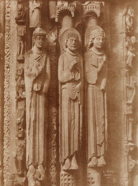 Henri LE SECQ (French, 1818-1882) Right portal, left jamb with Old Testament figures, Chartres Cathedral, 1852 Coated salt print from a waxed paper negative 46.5 x 35.2 cm