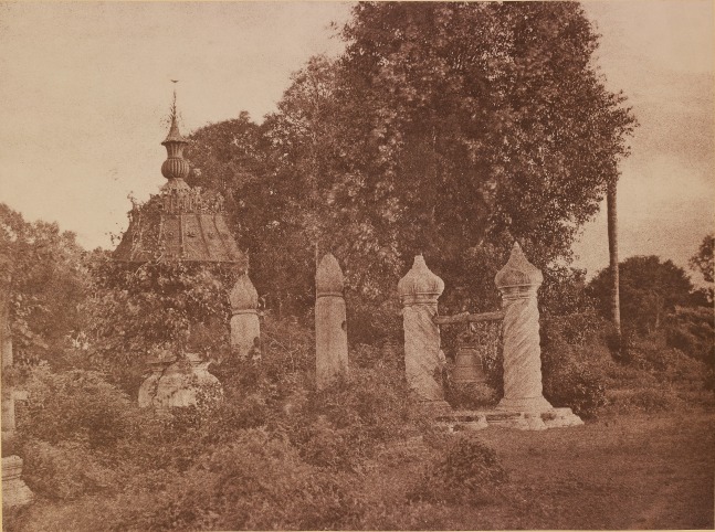 Captain Linnaeus TRIPE (English, 1822-1902) &quot;No. 99. Mengoon. Small bell in front of Pagoda.&quot;, 1855 Albumenized salt print from a waxed paper negative 25.9 x 34.7 cm mounted on 45.6 x 58.3 cm paper Signed &quot;L. Tripe&quot; in ink. Photographer's blindstamp and printed label with plate number and title on mount.