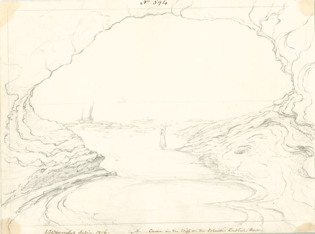Sir John Frederick William HERSCHEL (English, 1792-1872) &quot;No 594 A cave in the cliff on the beach. Dawlish, Devon.”, 1816 Camera lucida drawing, pencil on paper 20.4 x 27.3 cm Numbered, signed, dated and titled “No 594 / JFW Herschel delin. 1816. / A cave in the cliff on the beach. Dawlish, Devon.” in ink. Inscribed “cave on the main [illegible] / Dawlish. / JFW. 1816” in ink on verso