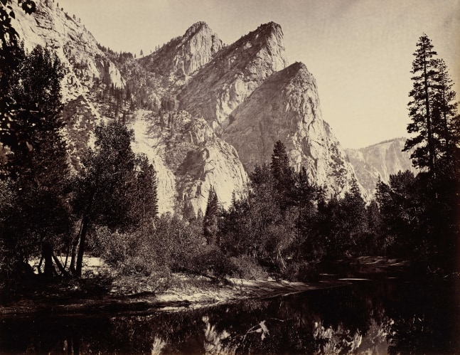 Carleton E. WATKINS (American, 1829-1916)  The Three Brothers, Yosemite, 1865-1866  Mammoth plate albumen print  40.6 x 50.8 cm mounted on card